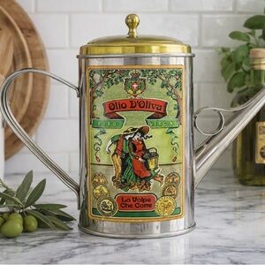 Vintage-Style Olio D'Oliva Tin Canister - Green & Red Label